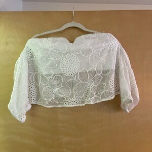 Guess White Floral Embroidered Blouse